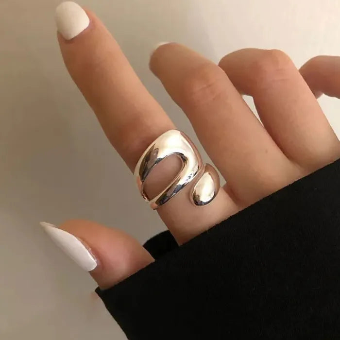 2PC Minimalist Geometric Silver Adjustable Rings for Women Gift Jewelry