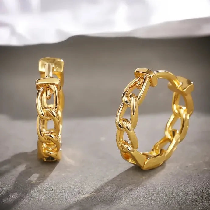 Silver Gold Chain Hoop Earrings Women Link Twist Geometric Copper Alloy Jewelry