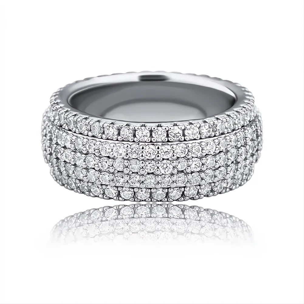 5 Layer Iced Out CZ Band Ring – Full Micro Pave Hip Hop Ring for Men Women
