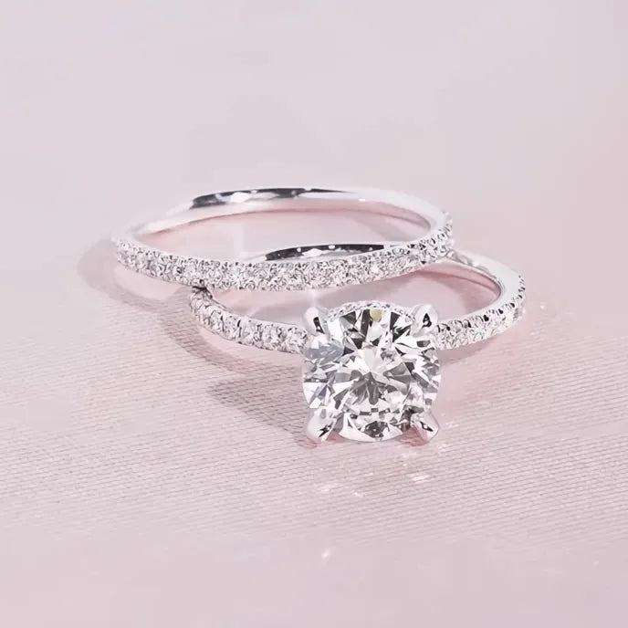 Trendy Women’s 2pcs Bridal Set Rings Cubic Zirconia Silver Brass Wedding Engagement Jewelry