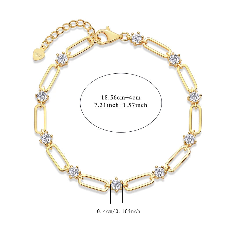 S925 Sterling Silver Moissanite Bracelet for Women 18K Gold Plated Jewelry Gift