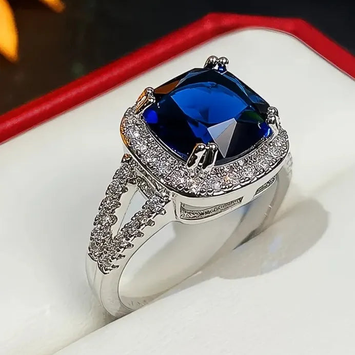 Blue Cubic Zirconia Wedding Ring for Women Elegant Party Jewelry
