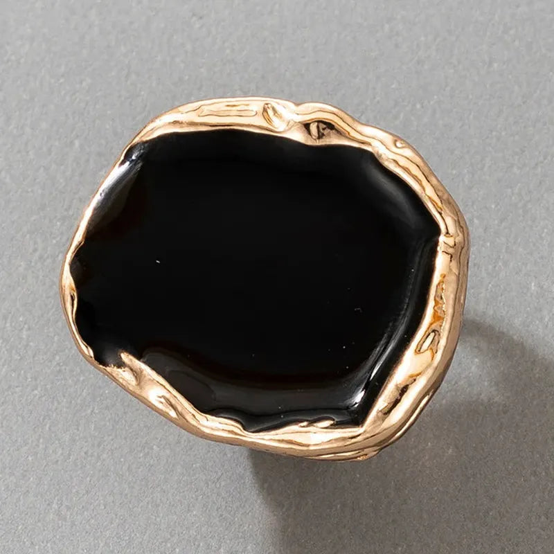 Bohemian Gothic Stainless Steel Large Black Stone Statement Ring for Women