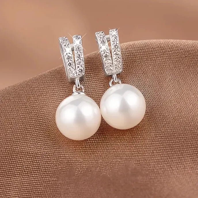 Trendy Simulated Pearl Drop Earrings for Women Brass Alloy Wedding Engagement Jewelry