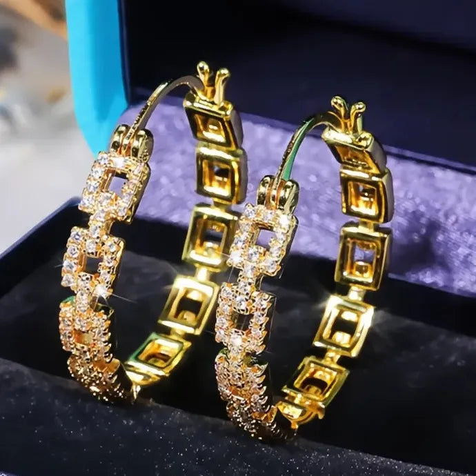 Linked Geometric Hoop Earrings for Women Cubic Zirconia Copper Alloy Jewelry 2021