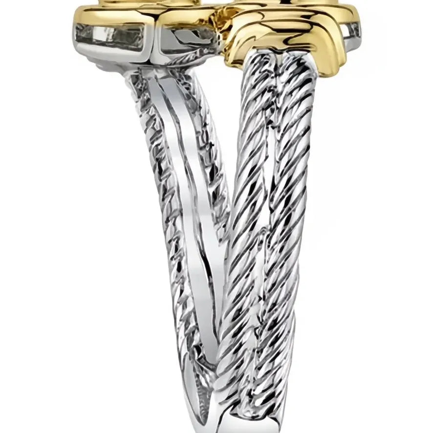 Two Tone Brass Women's Geometric Cubic Zirconia Wedding Band Ring Gift