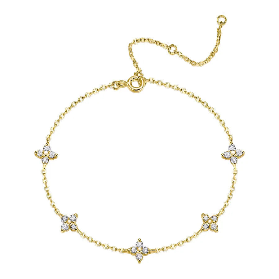 Moissanite Flower Bracelet 925 Sterling Silver 18K Gold Plated Adjustable GRA Certified Jewelry