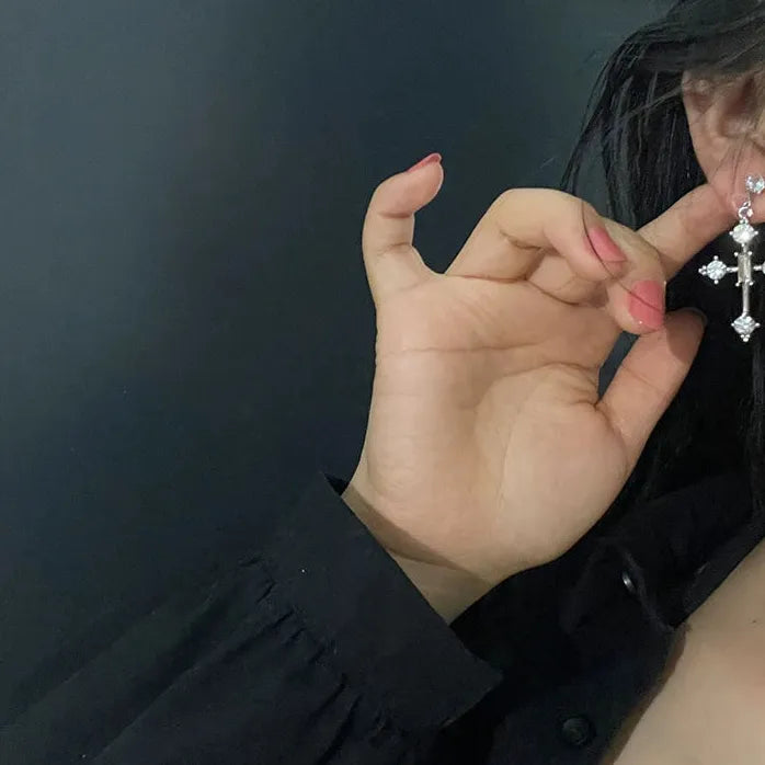 Rhinestone Cross Hoop Earrings Dangle Punk Grunge Jewelry for Women Men