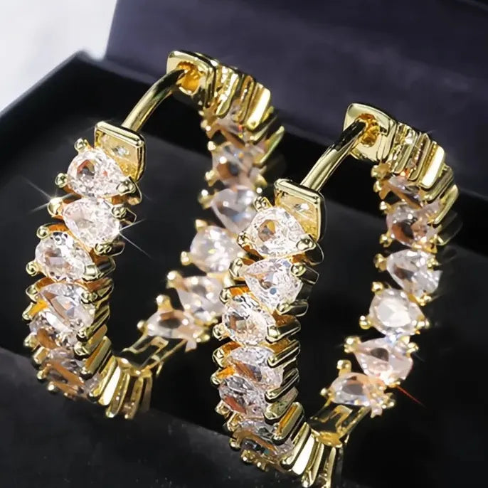 Luxury Geometric Round Hoop Earrings with Copper Alloy & Cubic Zirconia