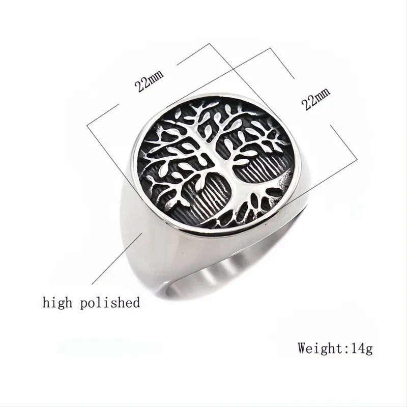 Classic Tree of Life Viking Signet Ring 316L Stainless Steel Gold Silver Men US 7-15