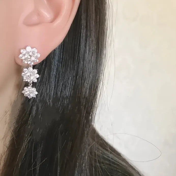 Geometric Flower Dangle Earrings for Women with Sparkling Cubic Zirconia