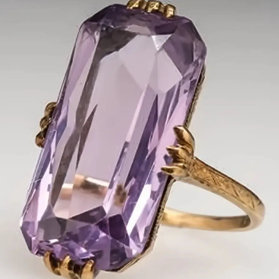 Trendy Long Shape Purple Acrylic Stone Geometric Ring for Women