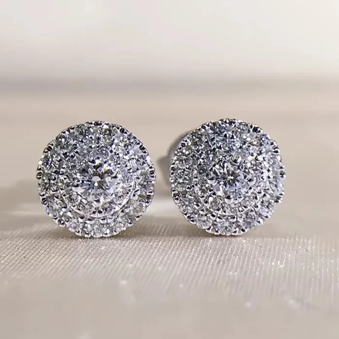 Geometric CZ Round Stud Earrings for Women Copper Alloy Jewelry