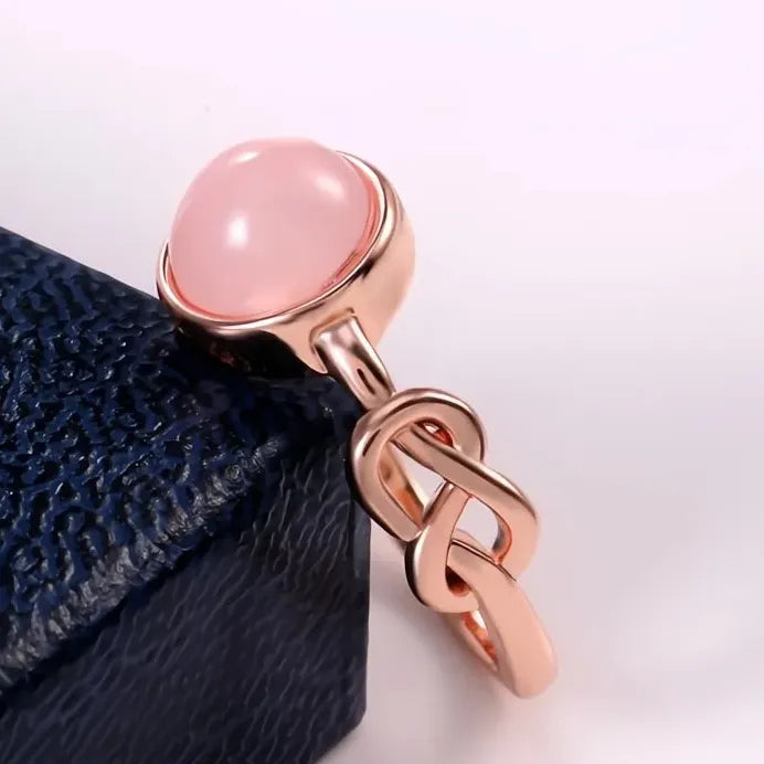 Rose Gold Women's Geometric Solitaire Pink Acrylic Stone Ring