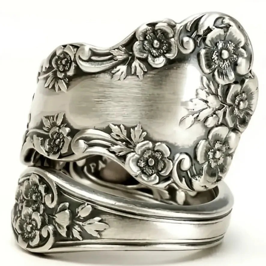 Vintage Zinc Alloy Women's Geometric Engraved Flower Midi Ring Retro Jewelry