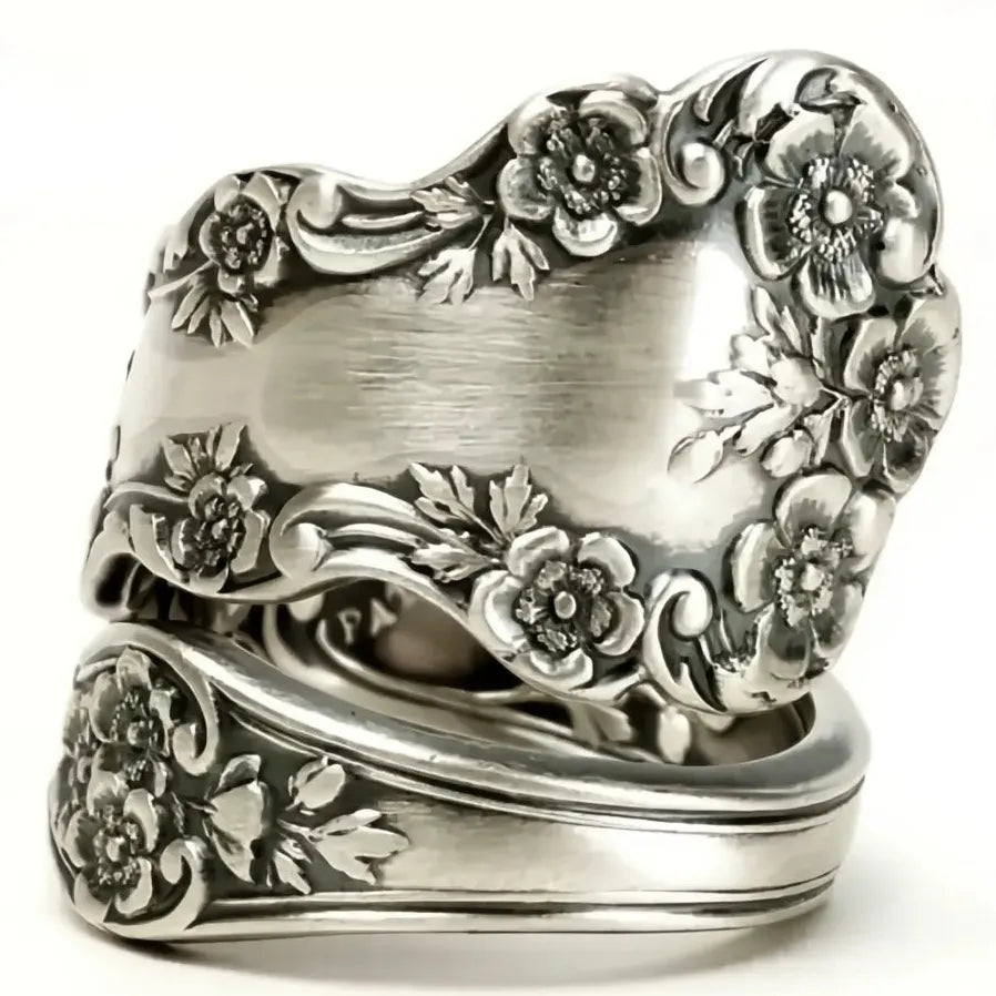 Vintage Zinc Alloy Women's Midi Ring Engraved Flower Pattern Retro Jewelry