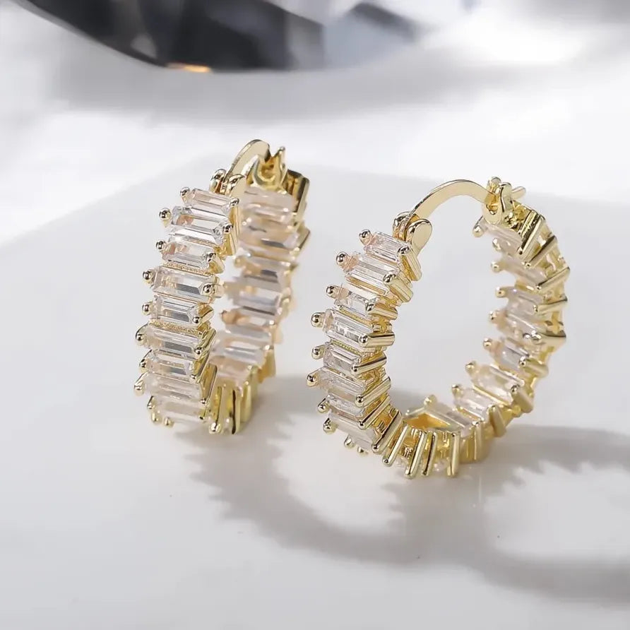 Elegant Silver & Gold Cubic Zirconia Hoop Earrings for Women Gift