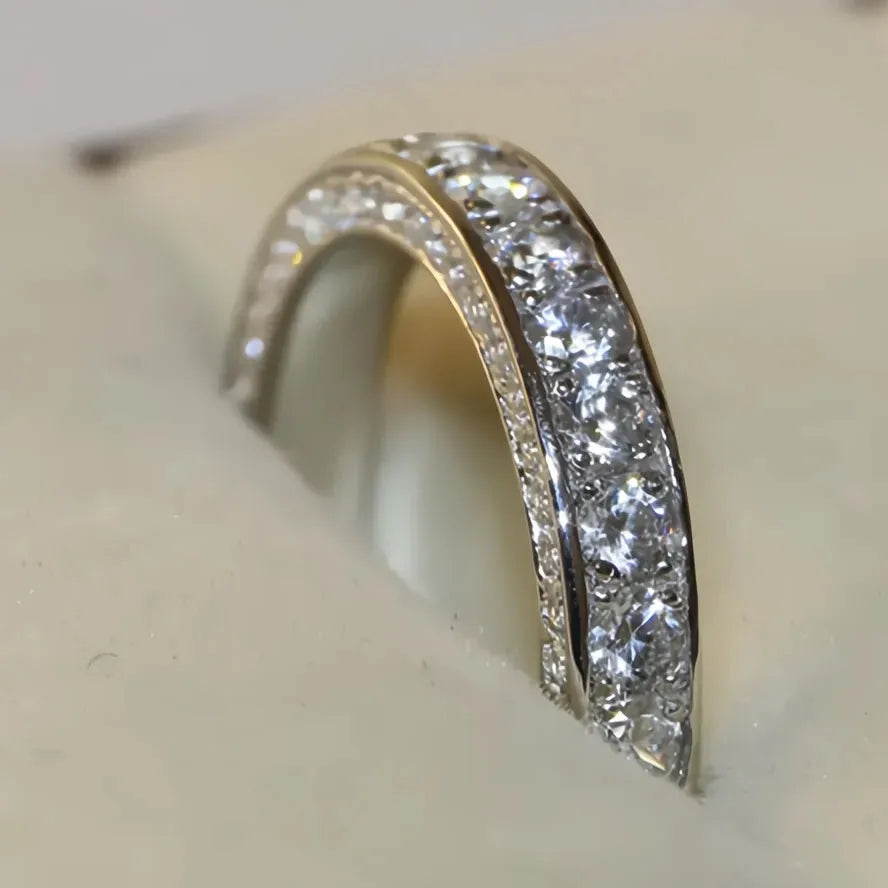 Classic Women’s Brass Band Ring Full Paved Cubic Zirconia Wedding Engagement Jewelry