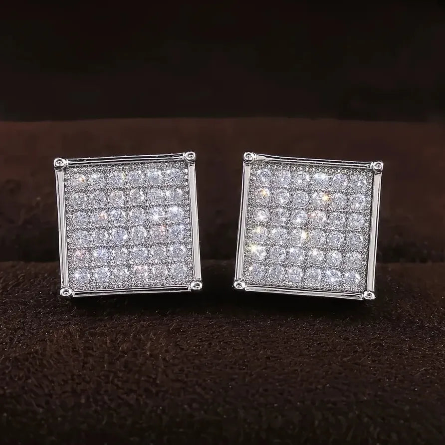 Square Women’s Stud Earrings with Micro Paved Cubic Zirconia Stones