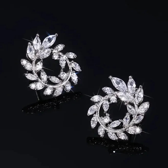 Olive Branch Leaf Stud Earrings for Women Copper Alloy Cubic Zirconia Wedding Jewelry