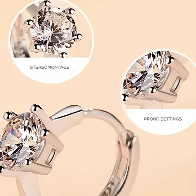 Copper Hoop Earrings with 6 Prong Solitaire Cubic Zirconia for Women