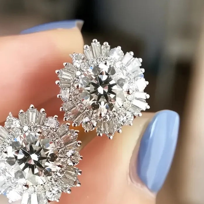 Geometric Cubic Zirconia Stud Earrings for Women Wedding Jewelry