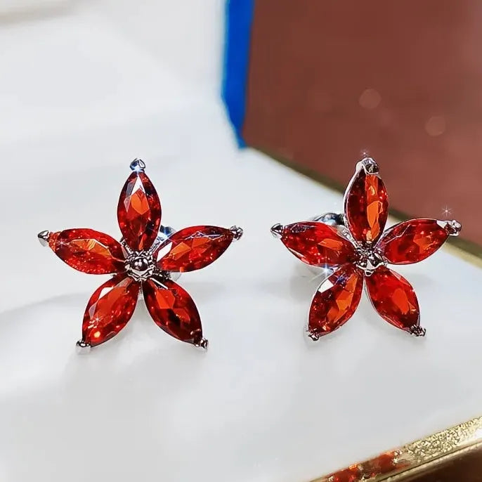 Geometric Flower Stud Earrings with Cubic Zirconia Copper Alloy Jewelry Gift Women
