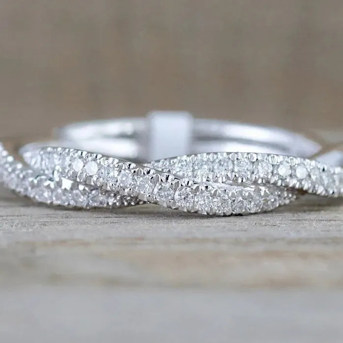 Geometric White CZ Twist Band Ring for Women Brass Party Jewelry