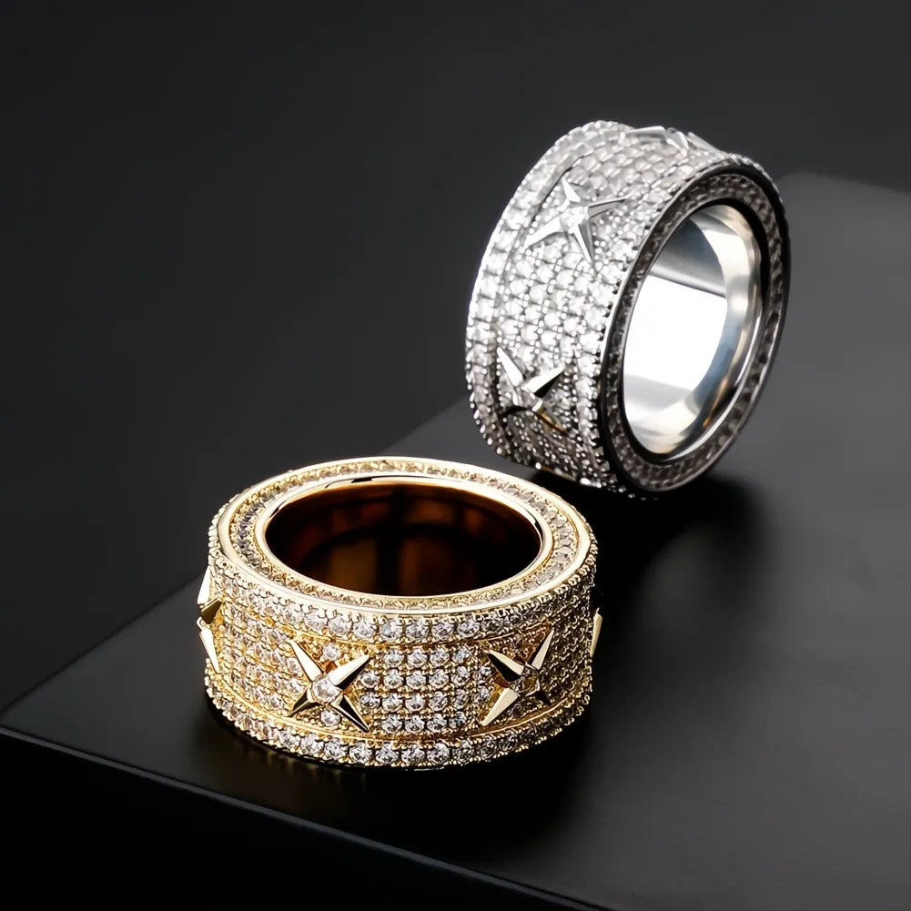 Men’s Luxury Iced Out Ring – White Gold Plated Full Micro Pave CZ Hip Hop Ring