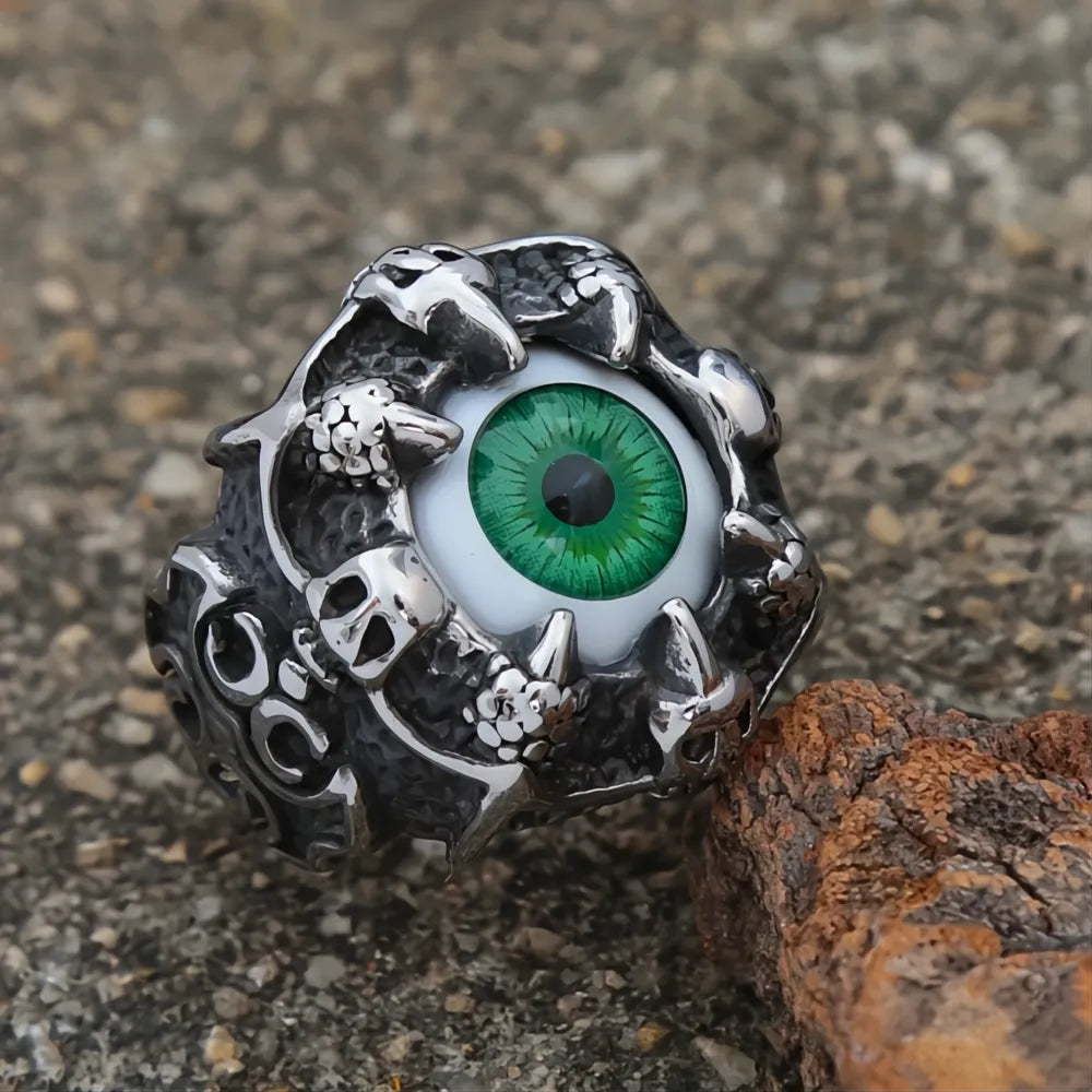 Men's Stainless Steel Gothic Dragon Claw Demon Eye Ring Punk Hip Hop Jewelry Gift