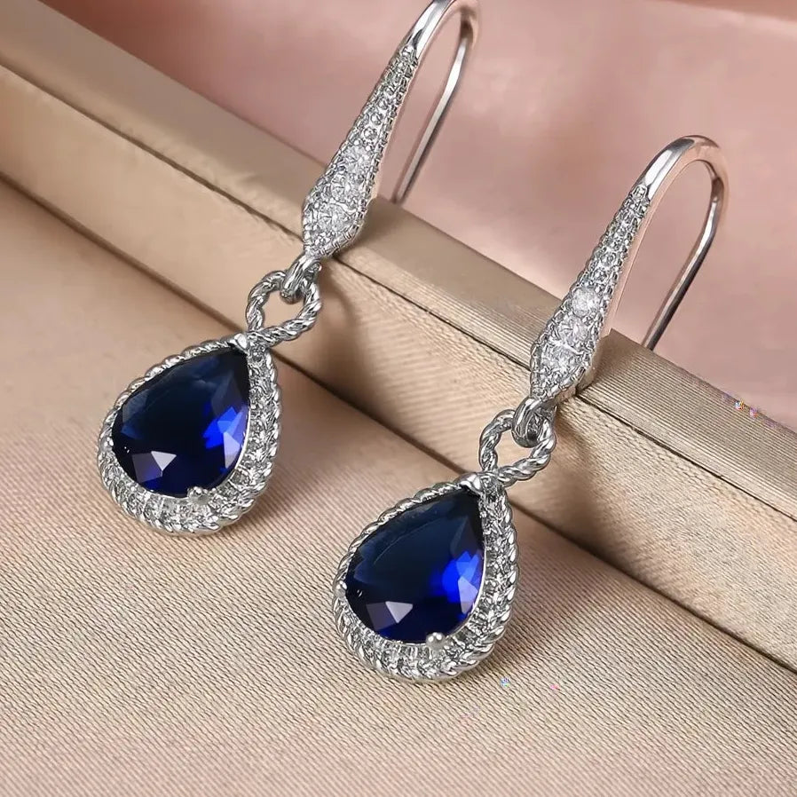 AAA Blue Cubic Zirconia Drop Earrings Women Wedding Party Jewelry Copper Alloy