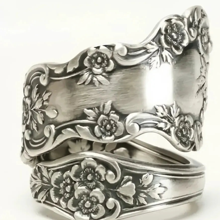 Vintage Zinc Alloy Women's Geometric Engraved Flower Midi Ring Retro Jewelry