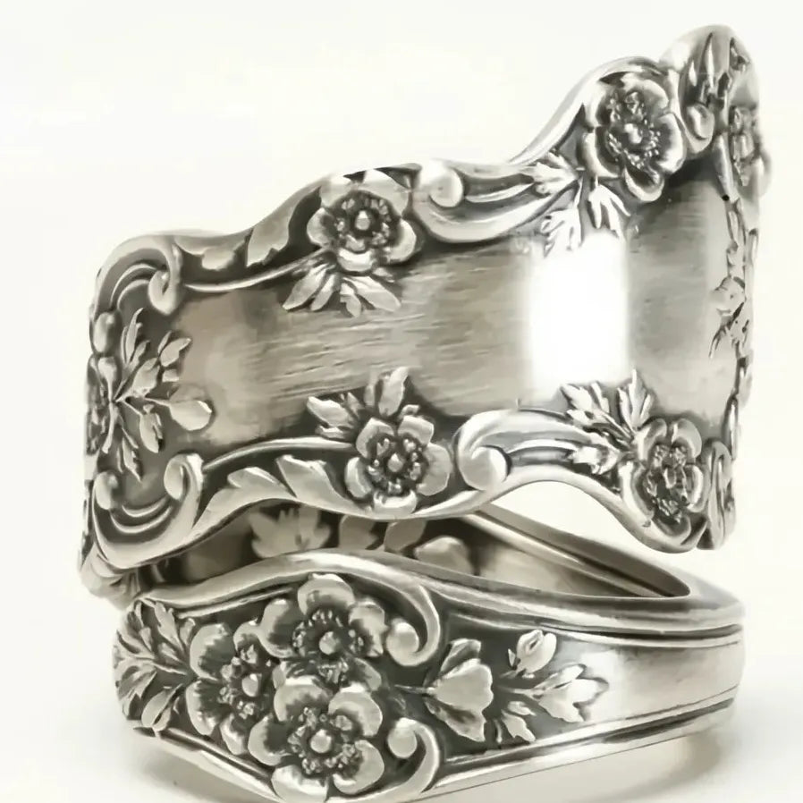 Vintage Zinc Alloy Women's Midi Ring Engraved Flower Pattern Retro Jewelry