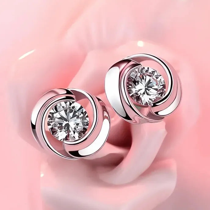 Delicate Geometric Cubic Zirconia Stud Earrings for Women Silver Color Daily Wear Jewelry