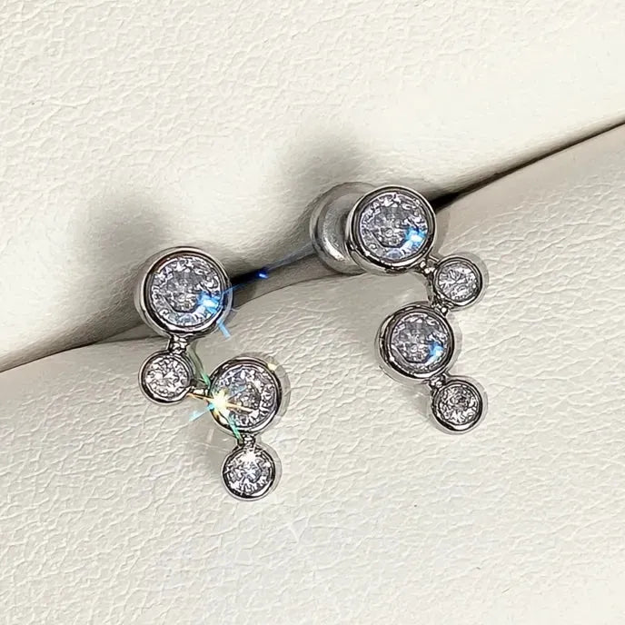 Minimalist Silver Round Cubic Zirconia Geometric Stud Earrings for Women Gift Jewelry