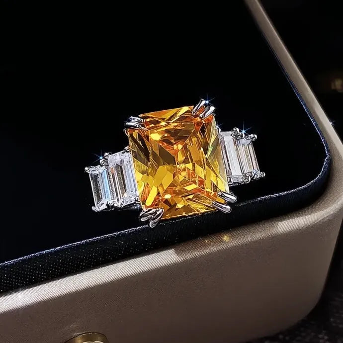 Geometric Square CZ Stone Brass Wedding Rings for Women Elegant Bands