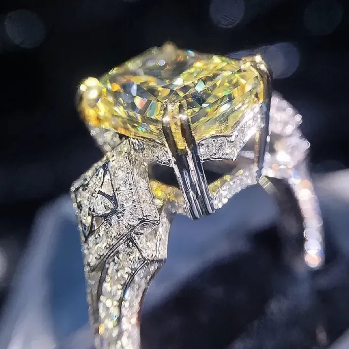 Women's Yellow Cubic Zirconia Square Stone Brass Wedding Party Ring