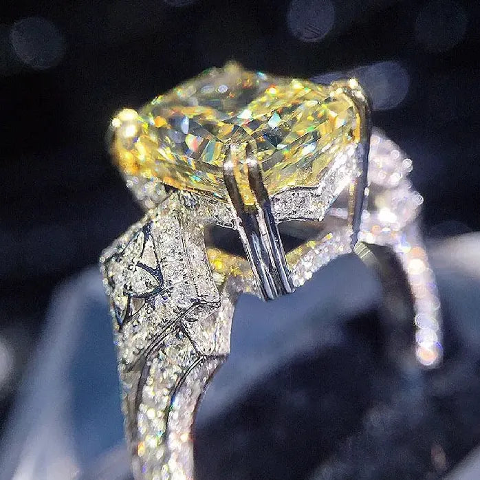 Women's Yellow Cubic Zirconia Square Stone Brass Wedding Statement Ring