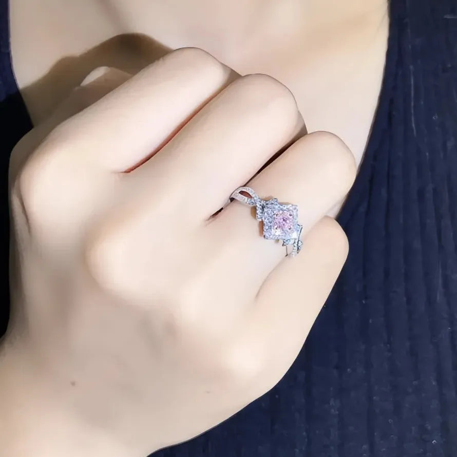 Pink Cubic Zirconia Brass Women’s Engagement Ring Romantic Valentine Gift