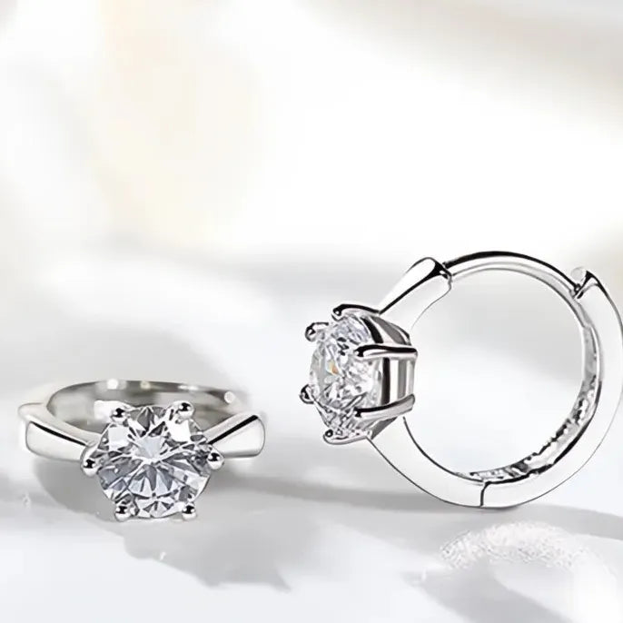 Copper Hoop Earrings with 6 Prong Solitaire Cubic Zirconia for Women