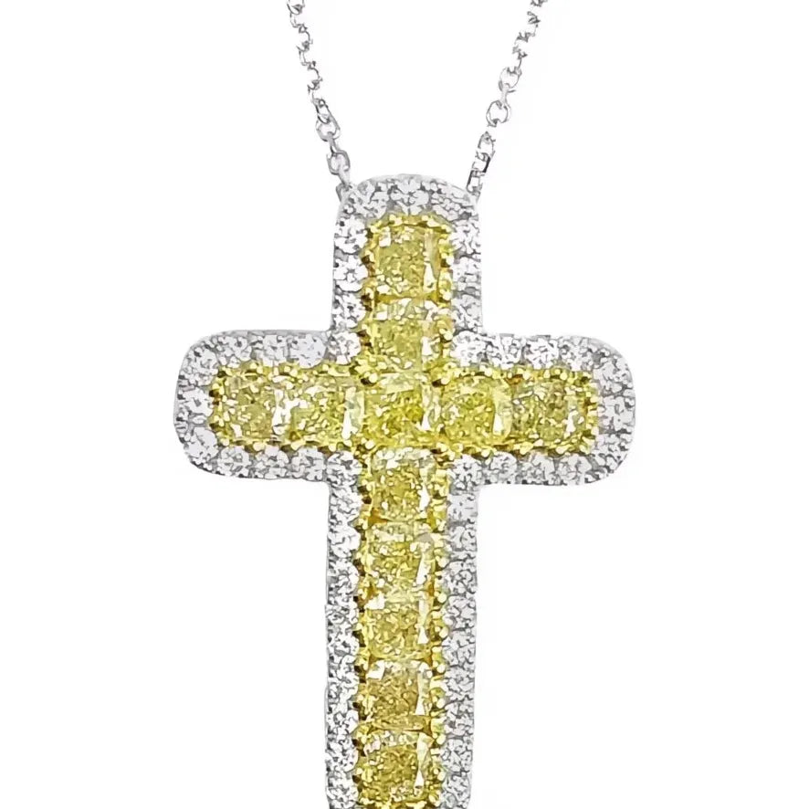Geometric Cross Pendant Necklace with Yellow Cubic Zirconia in Copper Alloy