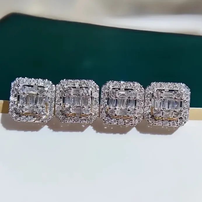 Geometric Square CZ Cubic Zirconia Stud Earrings for Women Everyday Wear