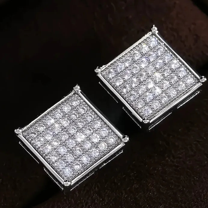 Square Women’s Stud Earrings with Micro Paved Cubic Zirconia Stones