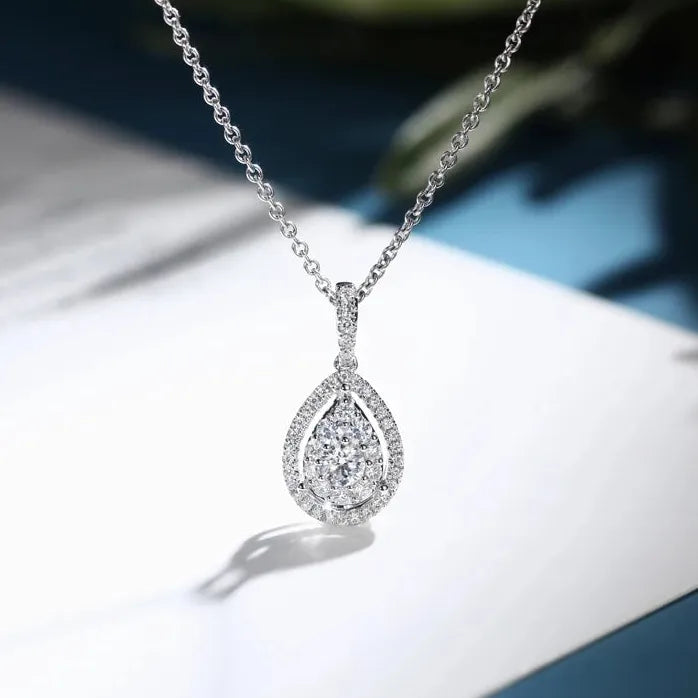 Water Drop CZ Pendant Necklace for Women Copper Alloy Delicate Jewelry