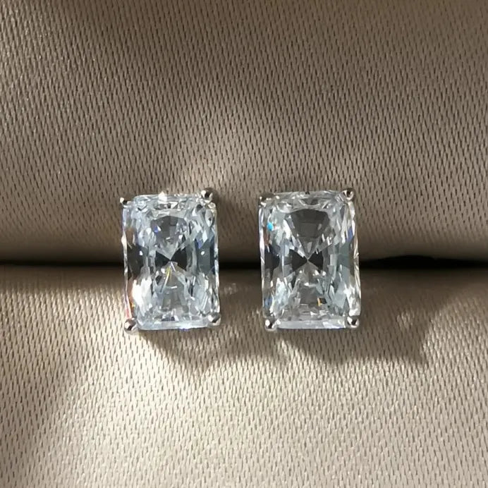 Geometric Cubic Zirconia Rectangular Stud Earrings for Women Wedding Jewelry