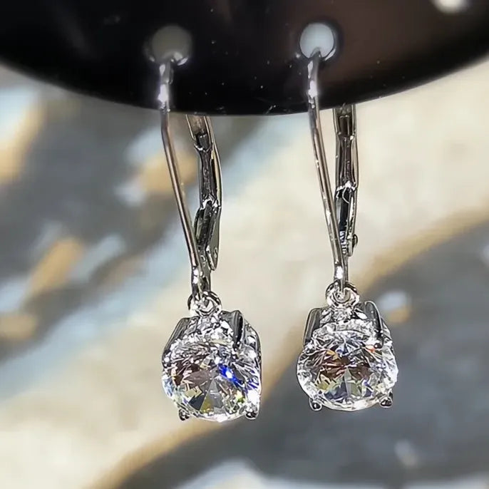 Elegant Round Cubic Zirconia Dangle Earrings for Women in Copper Alloy Gift