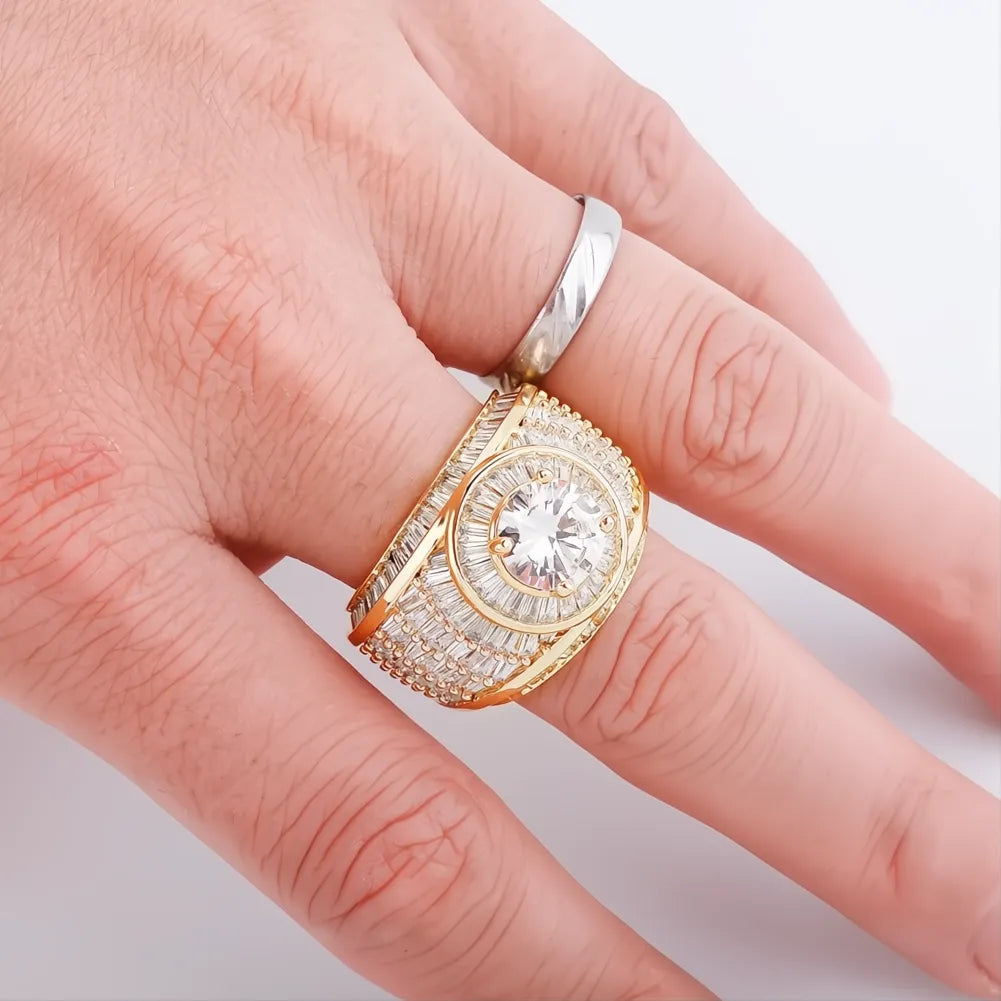 White Gold Color Baguette CZ Ring | Fully Iced Out Hip Hop Rap Bling Jewelry
