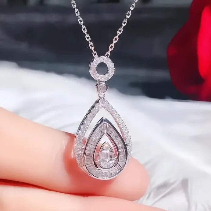 Water Drop Cubic Zirconia Pendant Necklace for Women Wedding Engagement