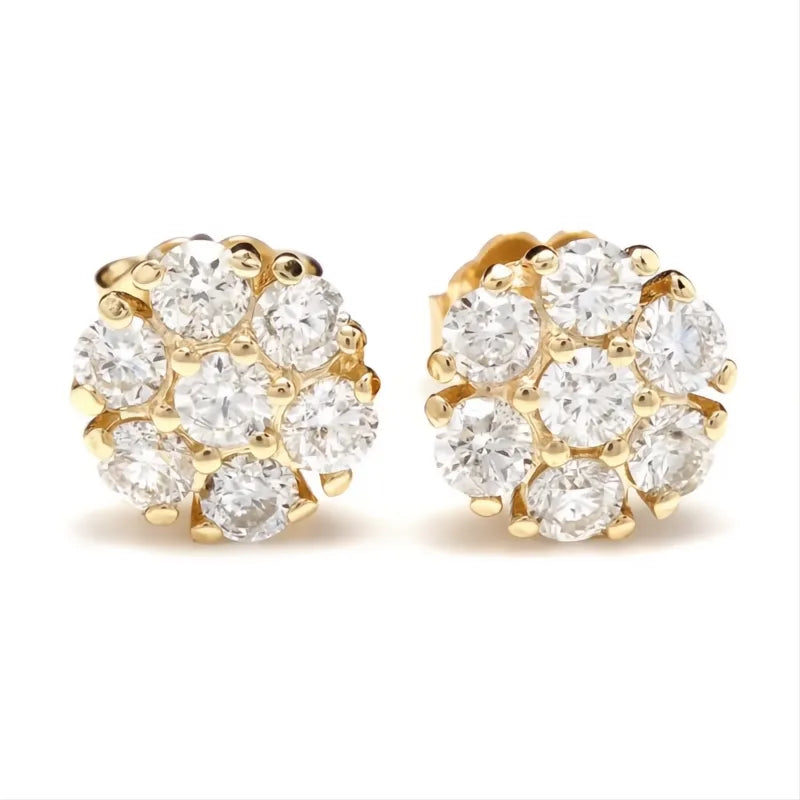 Luxury Gold Color Cubic Zirconia Stud Earrings for Women Small Dainty Classic Jewelry Gift