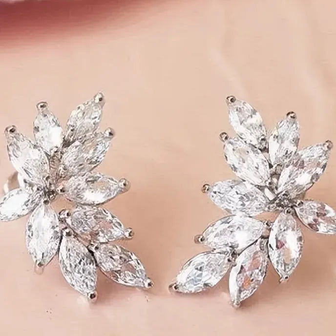 Chic Leaf Geometric Stud Earrings for Women with AAA Marquise Cubic Zirconia Copper Alloy Jewelry